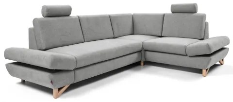 Ággyá nyitható, kárpitozott, jobb oldali L-alakú sarok ülőgarnitúra tárolórekesszel AVESTA, szürke