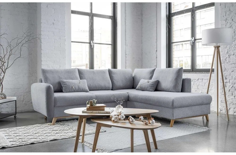 Scandic Lagom L világosszürke kinyitható kanapé, jobb oldalas - Miuform