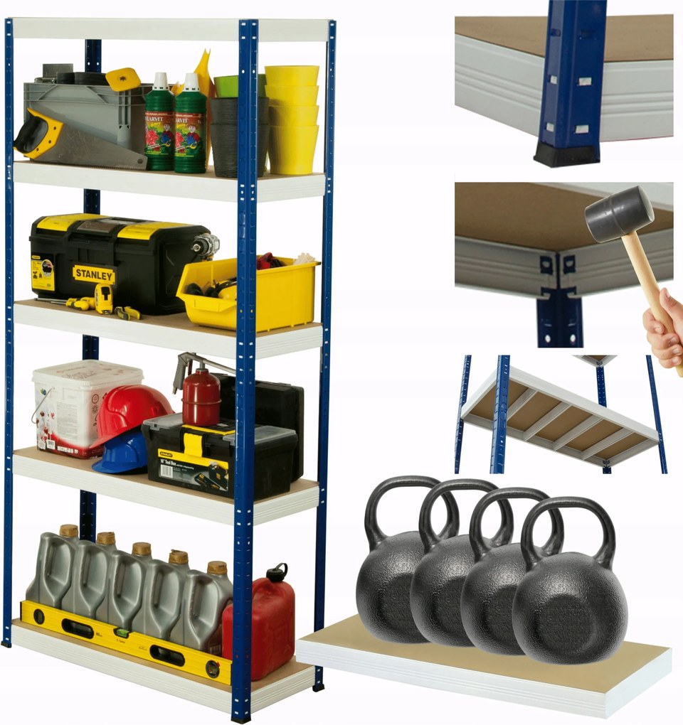 Műhelypolc fém állvány Helios 196x90x30cm 5Px400kg Lengyel