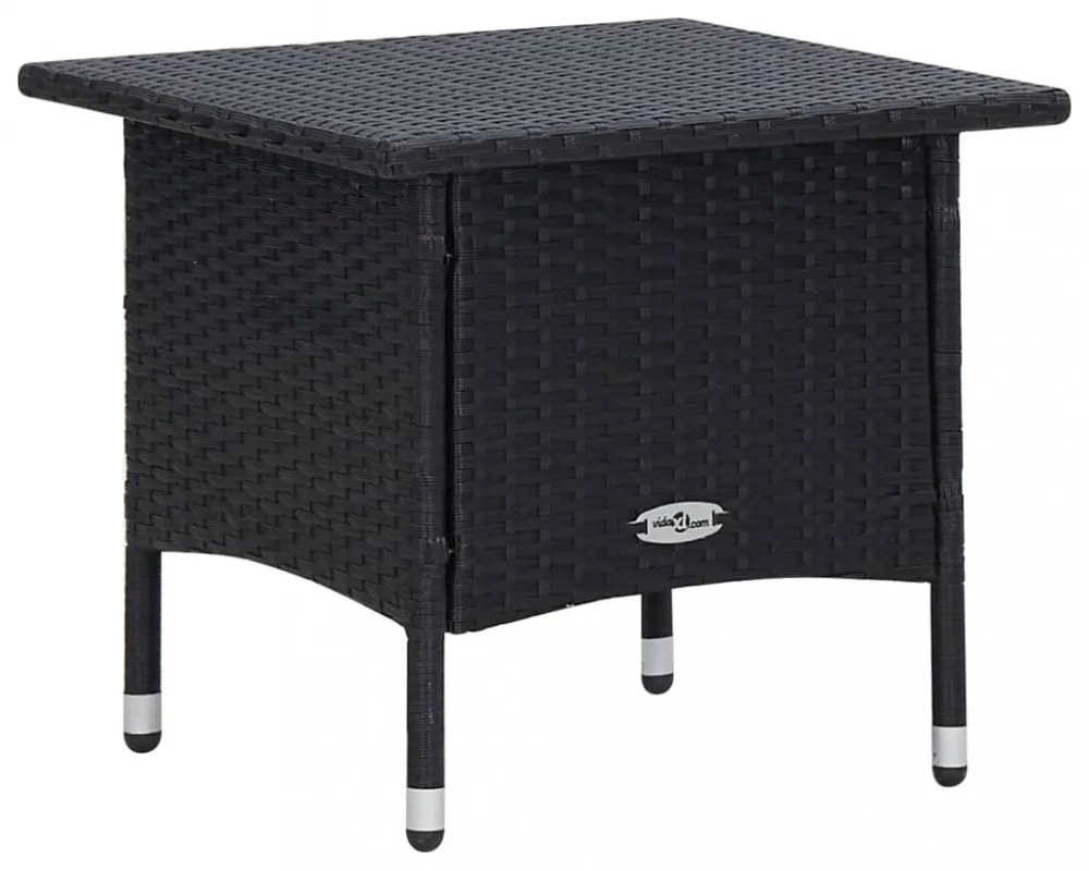 3 részes fekete polyrattan kerti bútorszett párnákkal