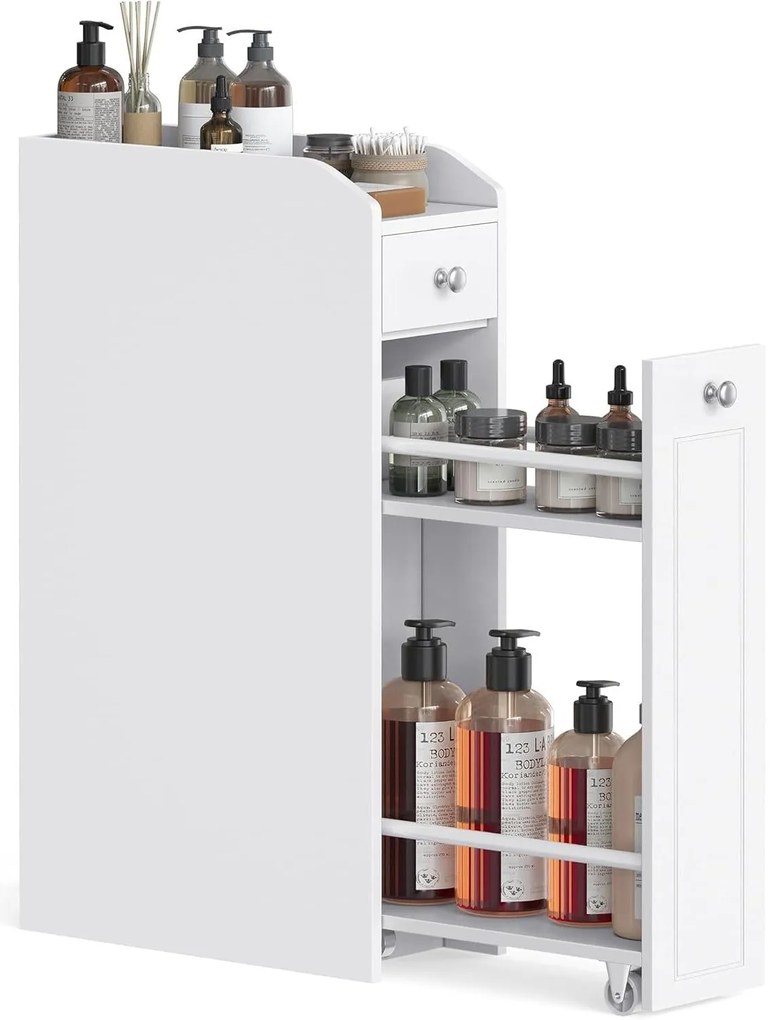 Kis fürdőszobai szekrény, álló tárolószekrény kis helyiségekbe, fehér színben