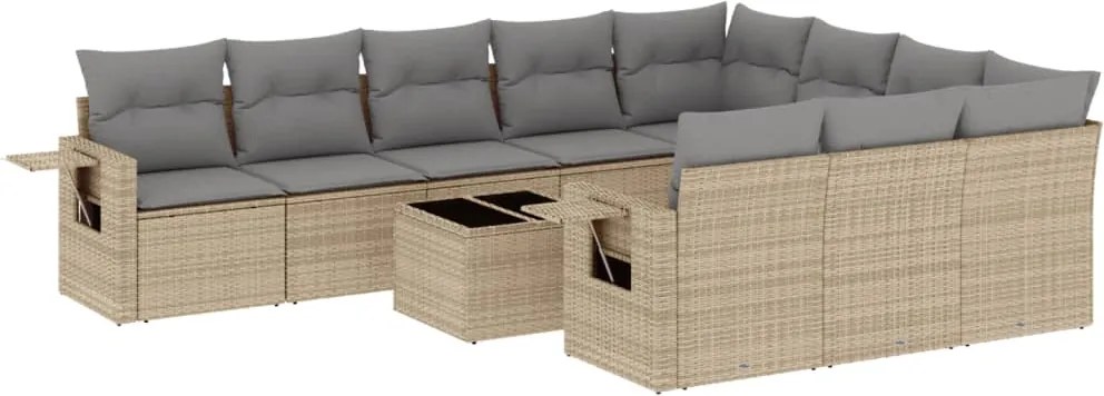 vidaXL 11 részes bézs polyrattan kerti ülőgarnitúra párnákkal