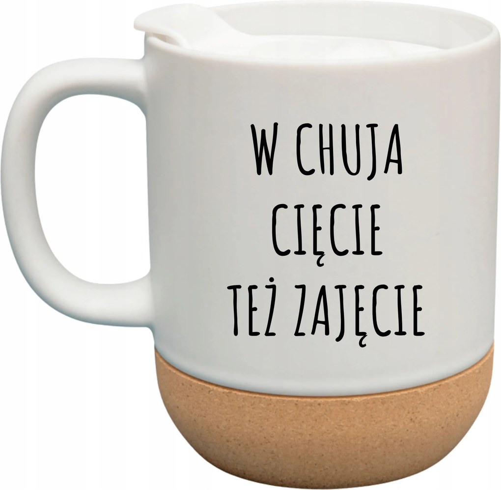 Fehér Bögre Fedéllel És Parafa Aljjal Ajándék C**** Vágással