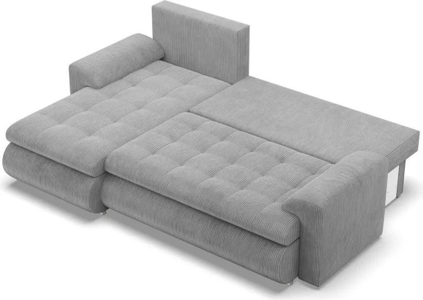 Tokio sarokkanapé, 2 ágyneműtartóval, kordbársony, baloldali, szürke