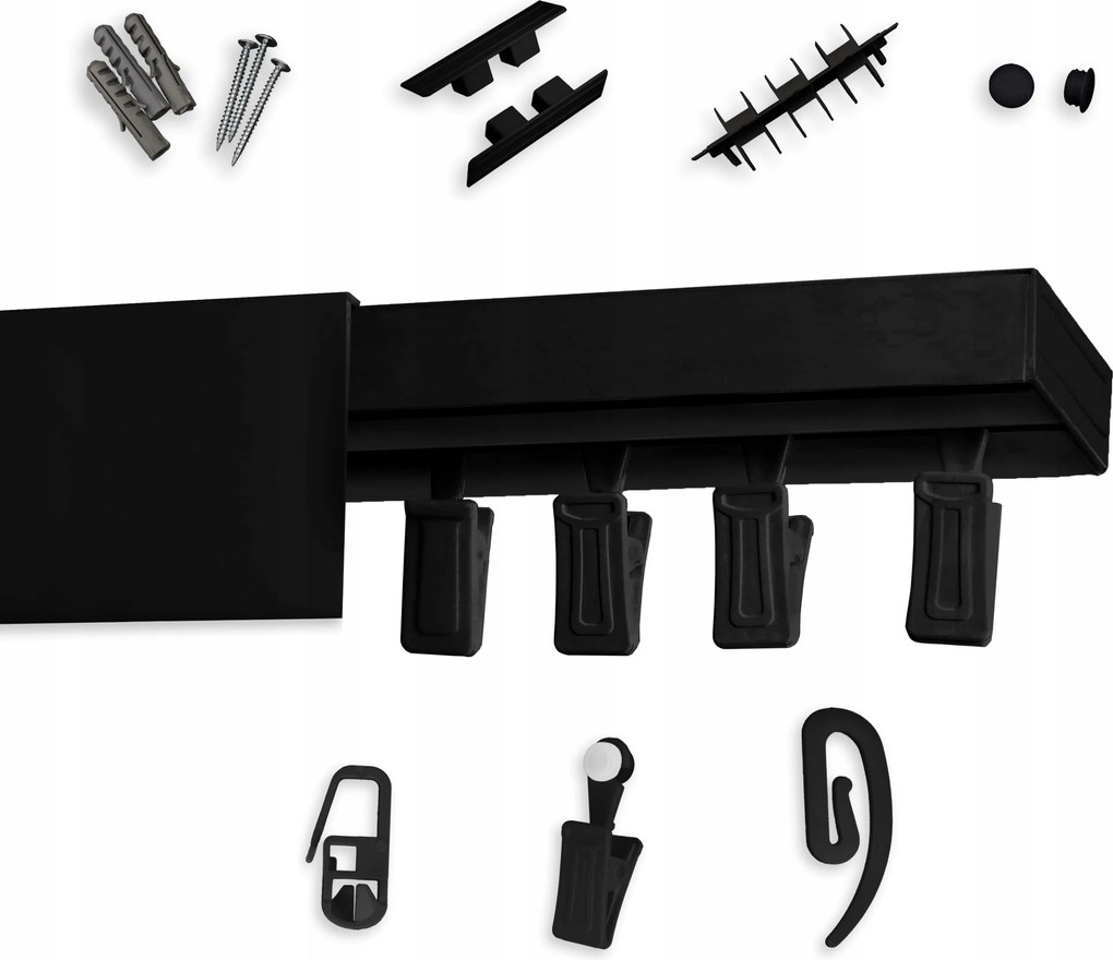 Mennyezeti függönykarnis Fekete Szimpla, álcázó mennyezeti sín fedéllel 140