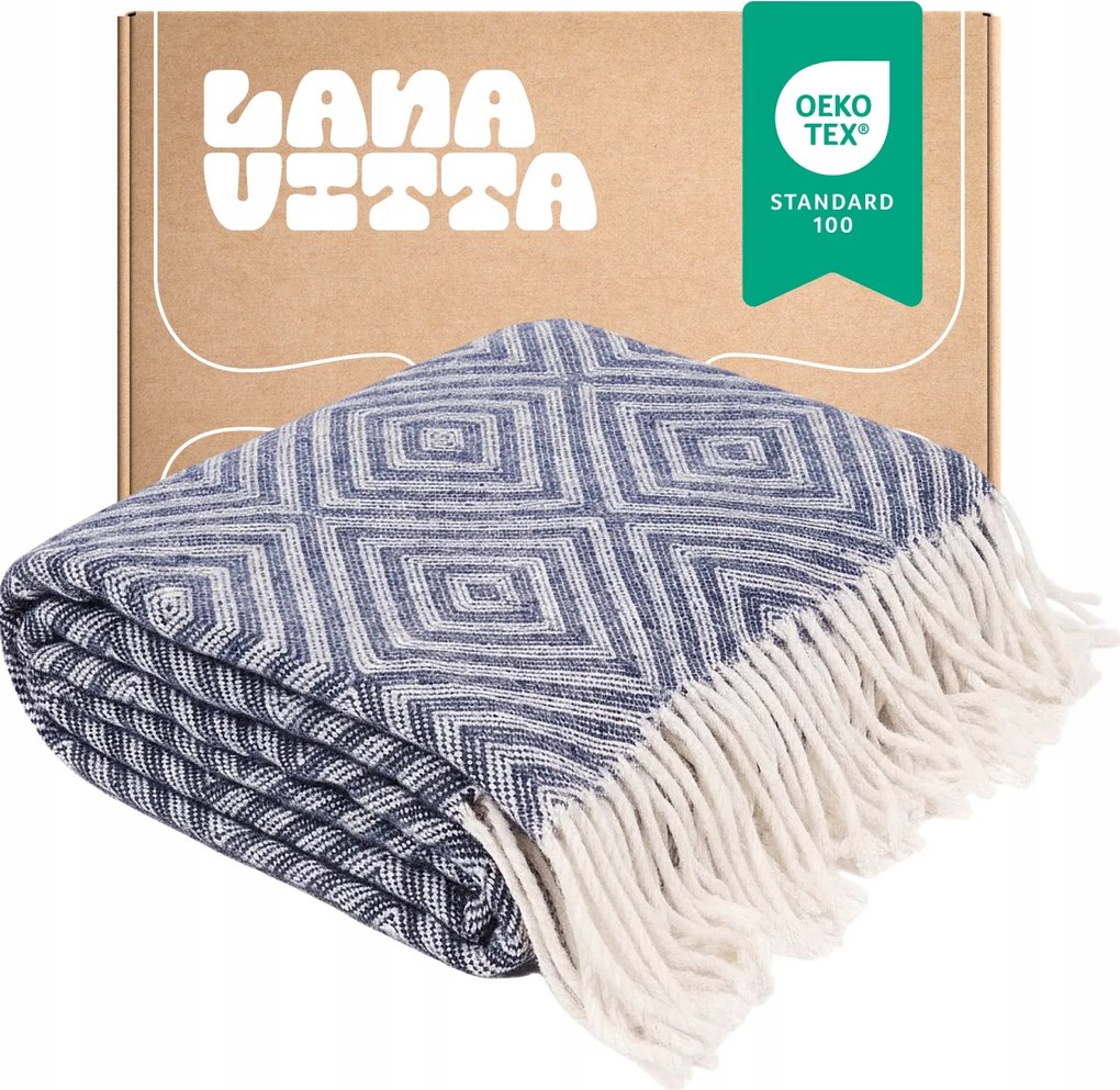 Félgyapjú takaró Rombusz ágytakaró Pléd Sötétkék 140х200 cm