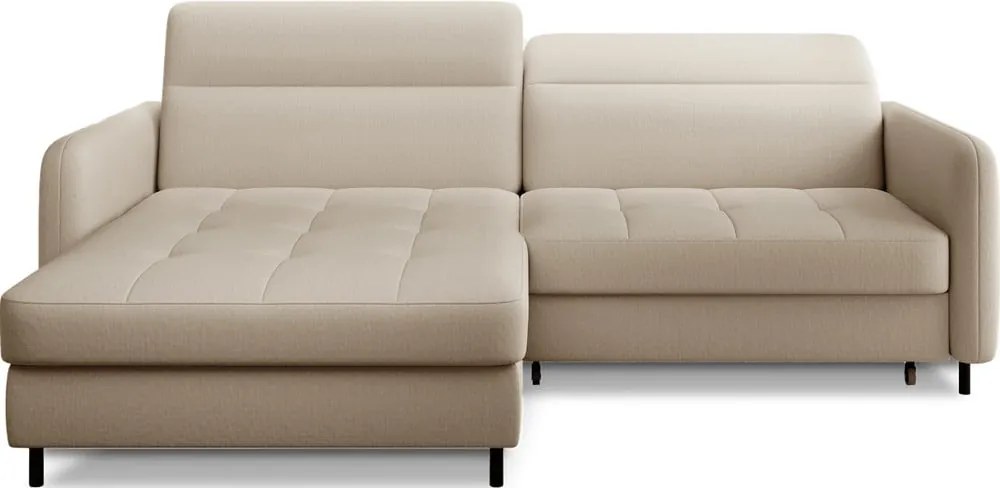 Bézs bársony kinyitható-tárolóhelyes sarokkanapé (bal oldali-heverő résszel) Gomsi – ELTAP