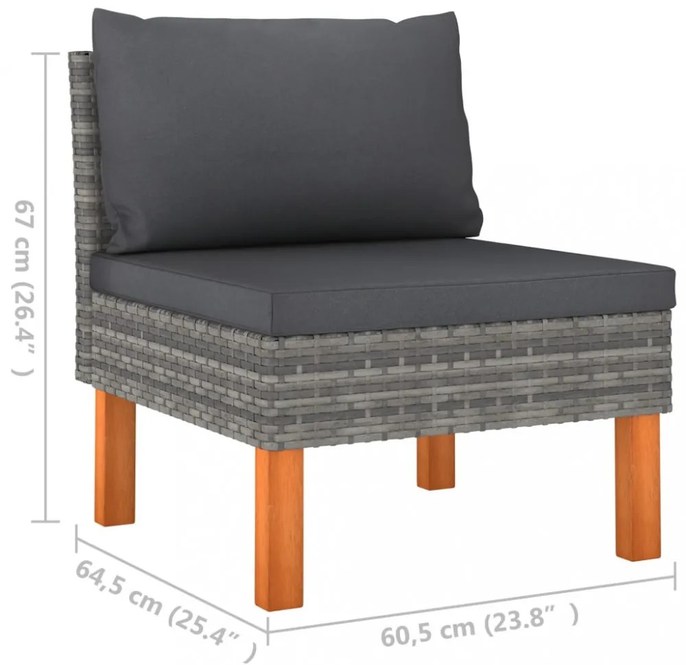 7 részes szürke polyrattan és eukaliptuszfa kerti ülőgarnitúra