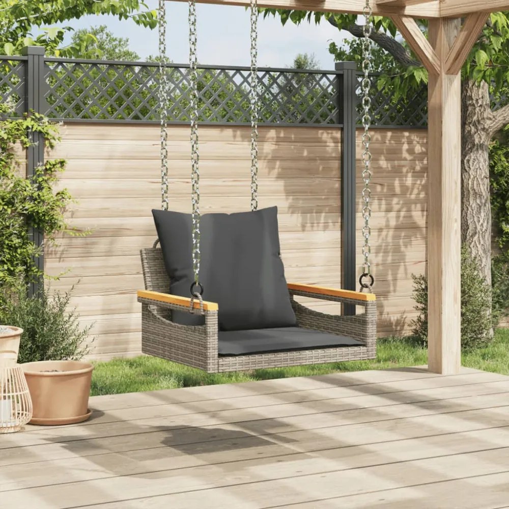 szürke polyrattan hintapad párnákkal 63 x 62 x 40 cm