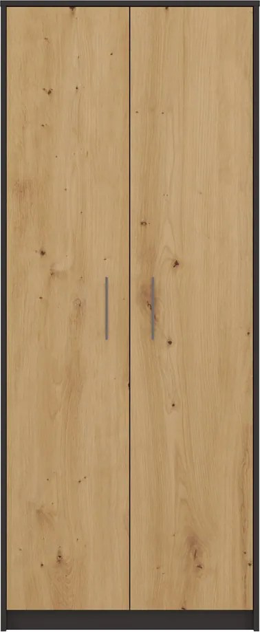 MIX Oliv 2D könyvespolc, irodai szekrény, 74x180x35 cm, antracit-tölgy