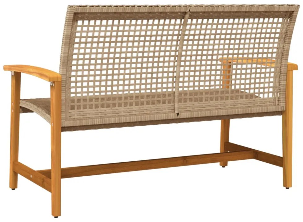 bézs polyrattan és akácfa kerti pad 112 cm
