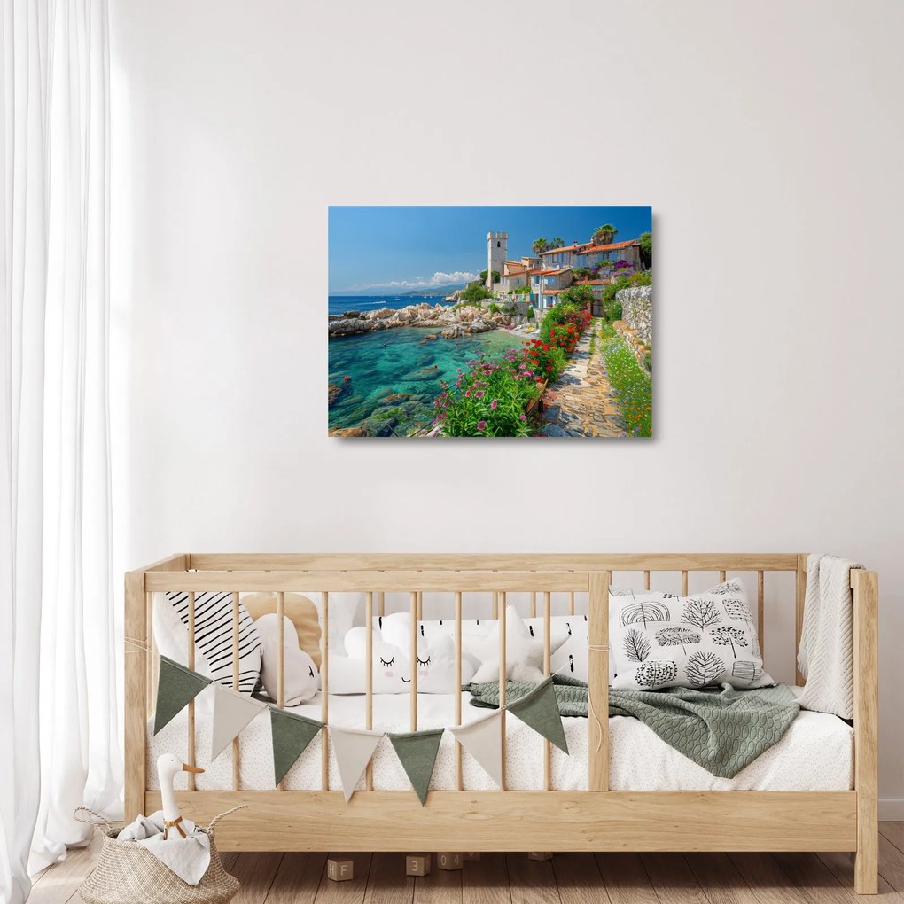 Üveg kép - Festői tengerparti falu (70x50 cm)