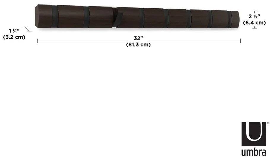 Sötétbarna nyárfa fali fogas Flip – Umbra