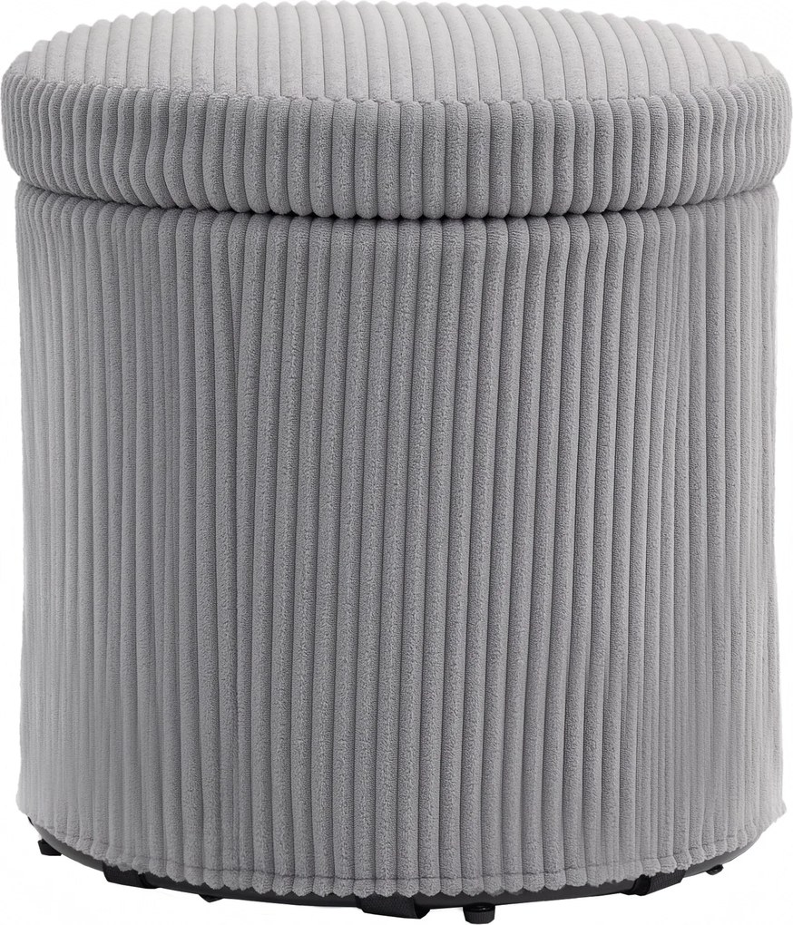HOMCOM Kerek Tároló Puff, Velúrral Kárpitozott, Párnázott Ülés, Levehető Fedél, Előszobához, Hálószobába, nappaliba Ø40x41 cm Világosszürke | Aosom