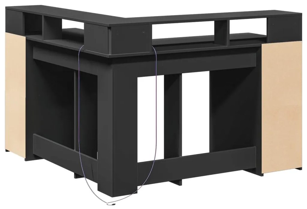 fekete szerelt fa íróasztal LED-világítással 130 x 130 x 91 cm