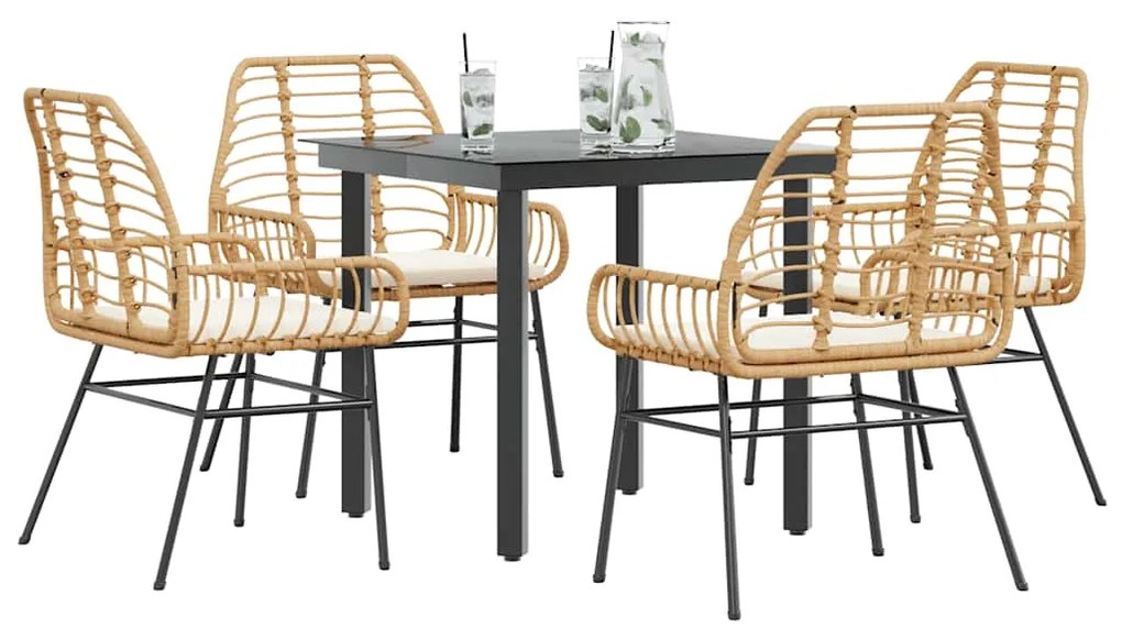 vidaXL 5 észes barna polyrattan üveg kerti étkezőgarnitúra párnával