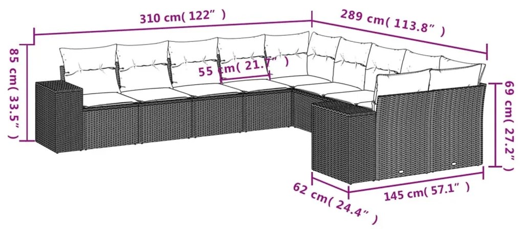 10 részes bézs polyrattan kerti ülőgarnitúra párnával