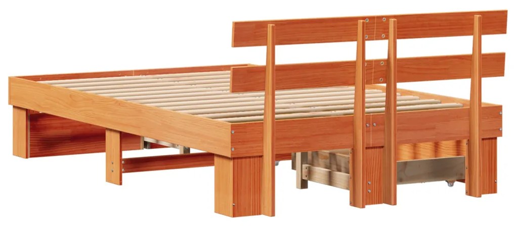 vidaXL Ágykeret fejtámlával Faggyú barna 135 x 190 cm Tömör fenyőfa