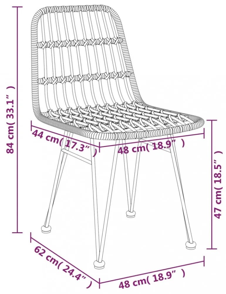 2 db fekete polietilén rattan kerti szék 48 x 62 x 84 cm