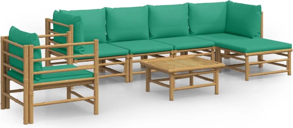 vidaXL 7 részes bambusz kerti ülőgarnitúra zöld párnákkal