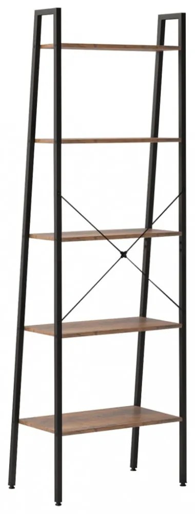 5 szintes sötétbarna és fekete állópolc 56 x 35 x 174 cm