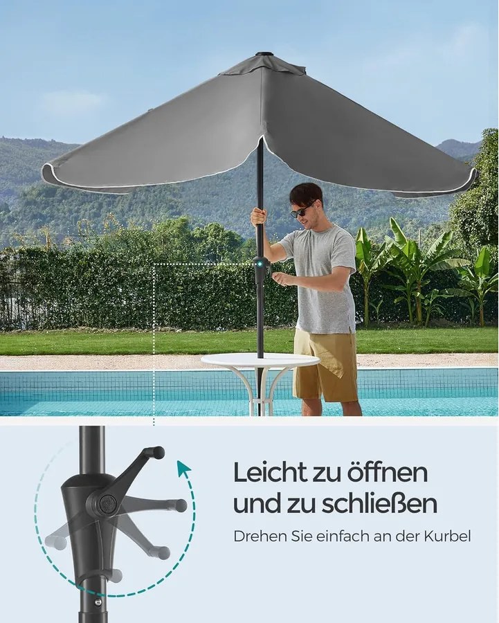 Napernyő 200 × 150 cm, téglalap alakú erkélyernyő, napvédelem UPF 50+, talp nélkül, szürke