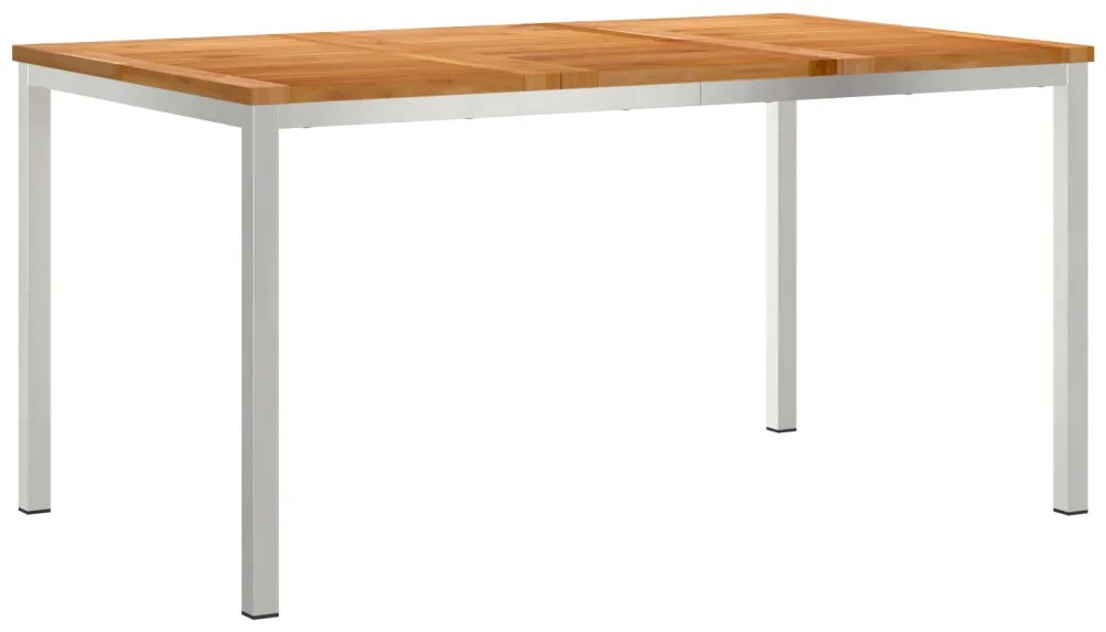 5 Részes Kerti Étkezőszett Tömör Fa Tikfa, Kültéri Étkezőasztal 150x90x75 cm Tömör Fa Tikfa, Rakásolható Kerti Székek 4 db Tömör Fa Tikfa és Fém