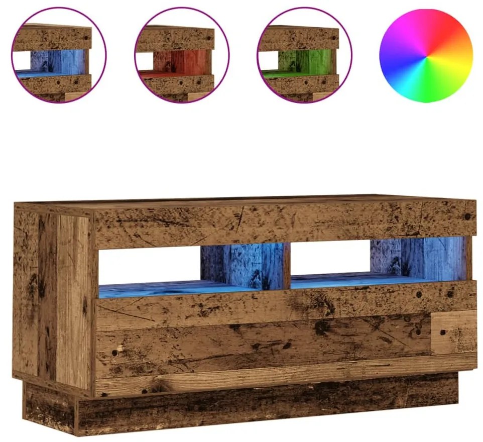 antik fa színű szerelt fa TV-szekrény LED-ekkel 80x35x40 cm