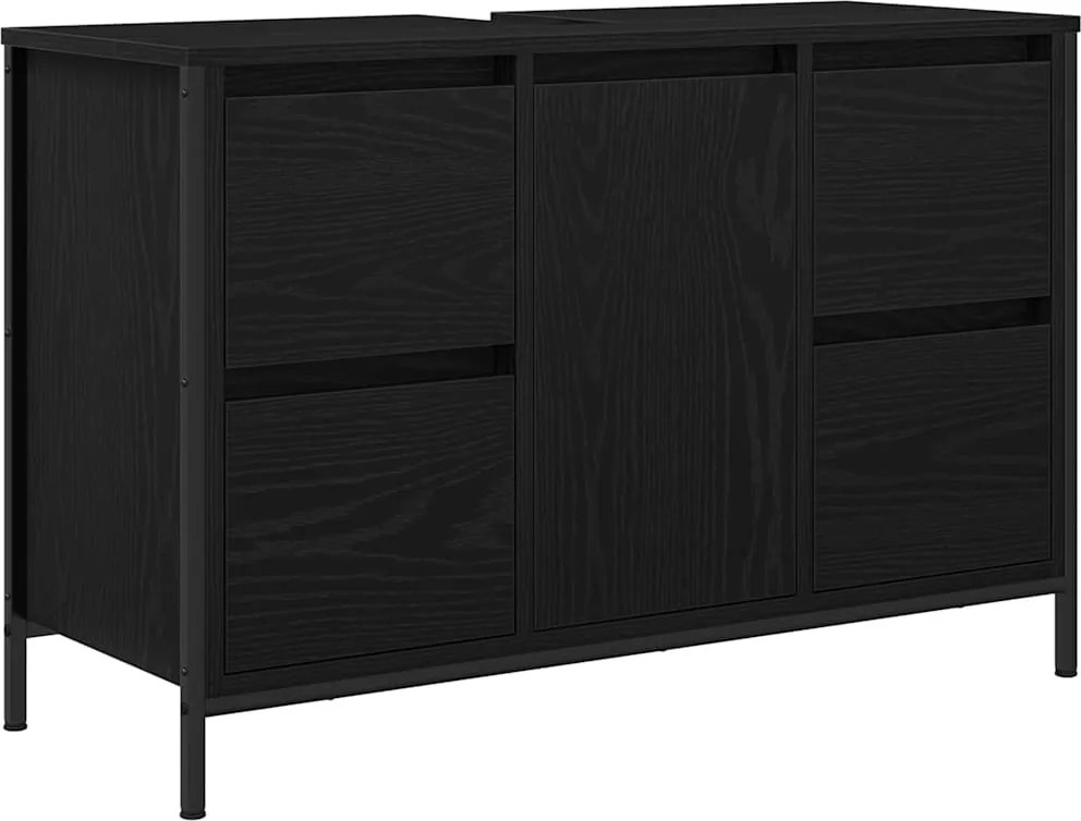 vidaXL fekete tölgy mosdószekrény fiókokkal 90x34,5x60 cm
