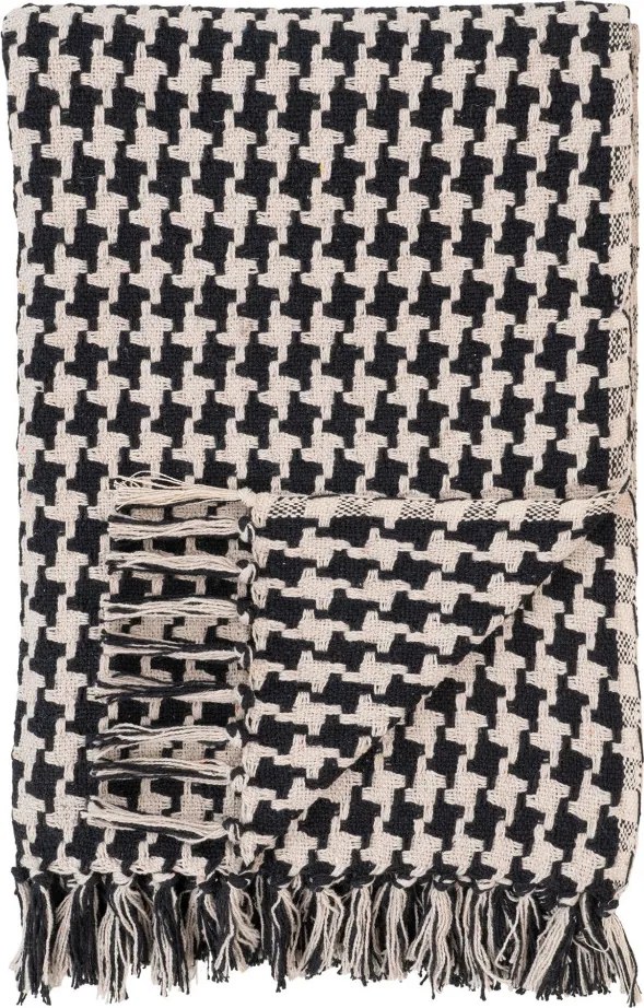 Side pléd, kockás mintázat, 130x180 cm, Fekete/Beige