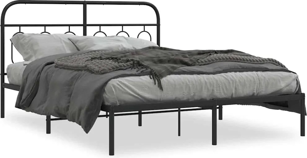 vidaXL fekete fém ágykeret fejtámlával 135 x 190 cm