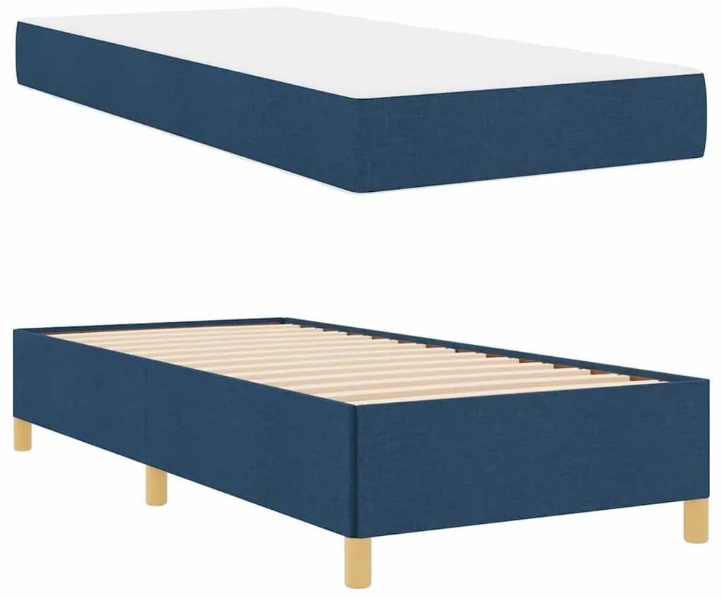 Boxrugós ágy matracmal Kék és Fehér 90 x 190 cm szövet