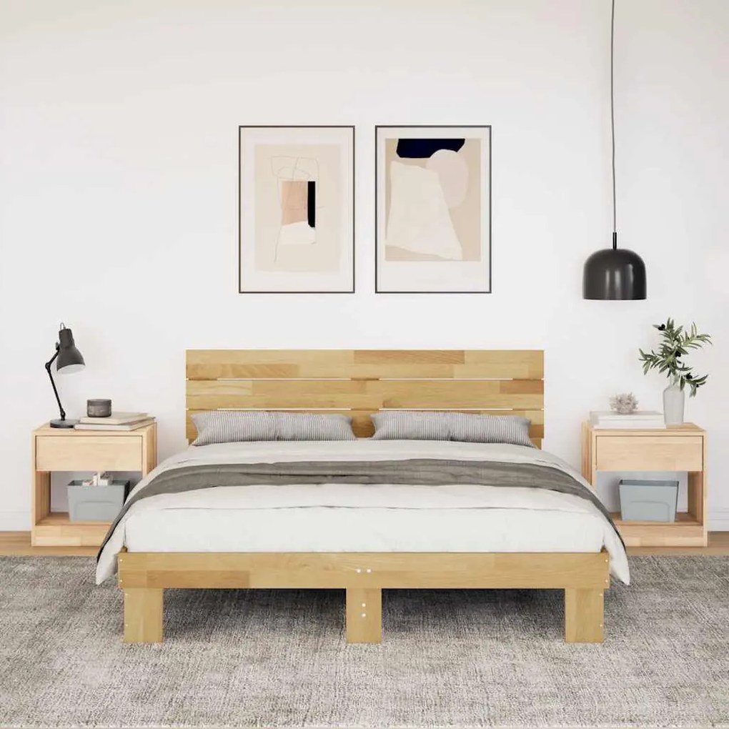 ágykeret fejtámlával matrac nélkül 160x200 cm tömör fa tölgyfa