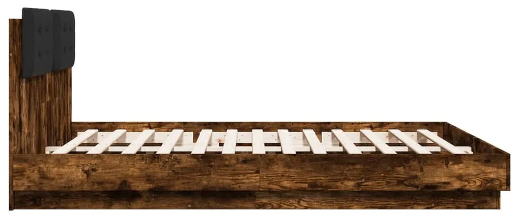 füstös tölgy színű ágykeret fejtámlával és LED-ekkel 180x200 cm