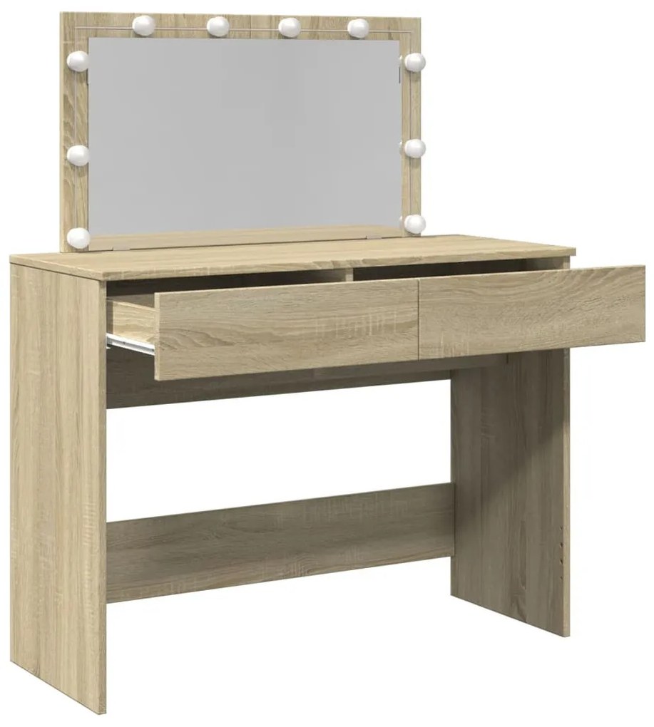 sonoma tölgy színű fésülködőasztal LED-del 100 x 40 x 120 cm