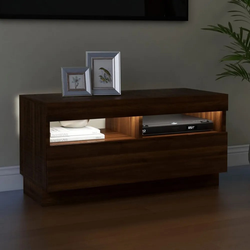 barna tölgyszínű TV-szekrény LED-világítással 80 x 35 x 40 cm