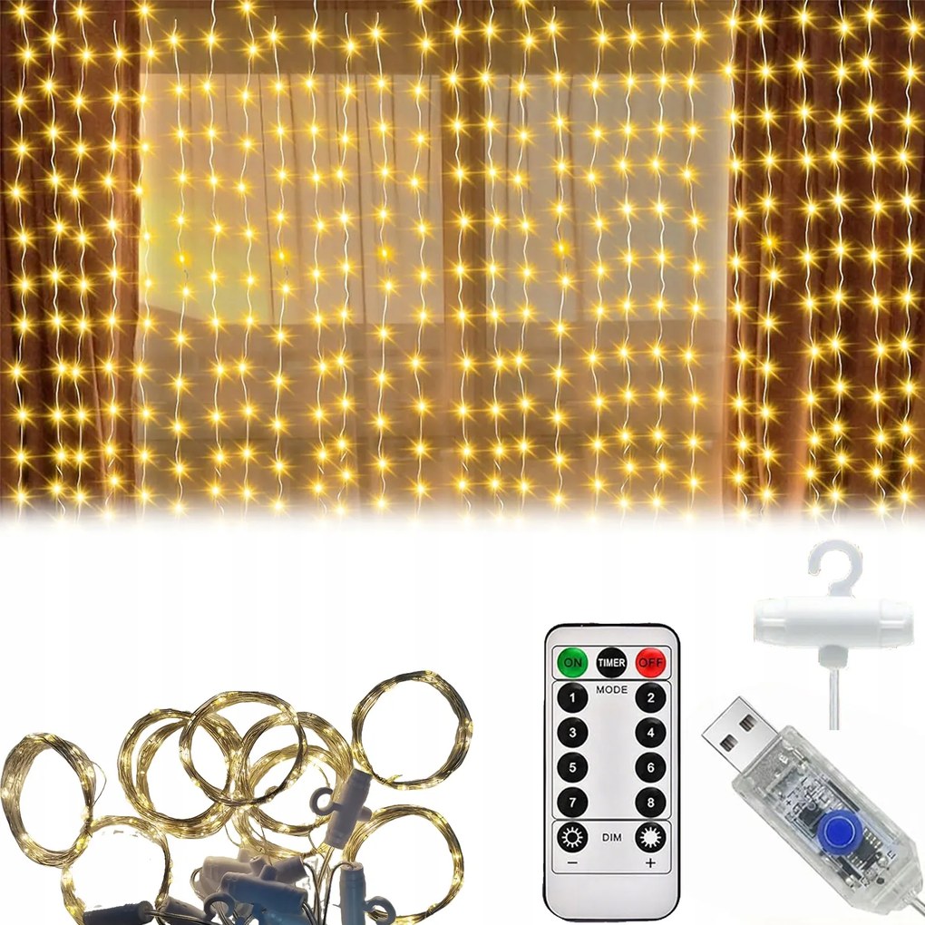 Led Fényfüggöny 3x3 Lámpa 300 Karácsonyi Karácsonyfa Füzér Meleg