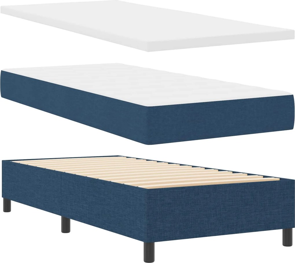 vidaXL Boxrugós ágy matracmal leddel Kék 100 x 200 cm szövet