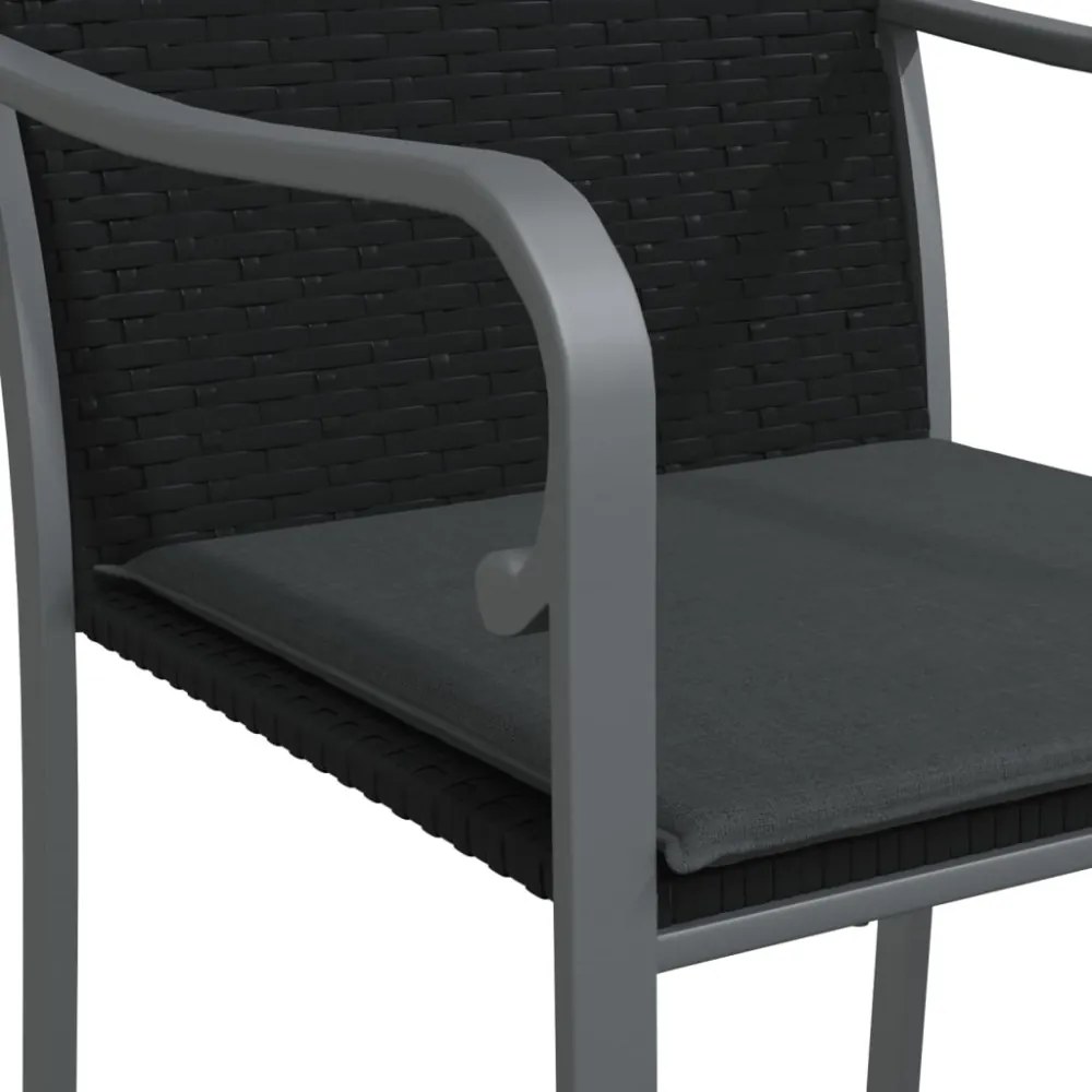 4 db fekete polyrattan kerti szék párnával 56x59x84 cm