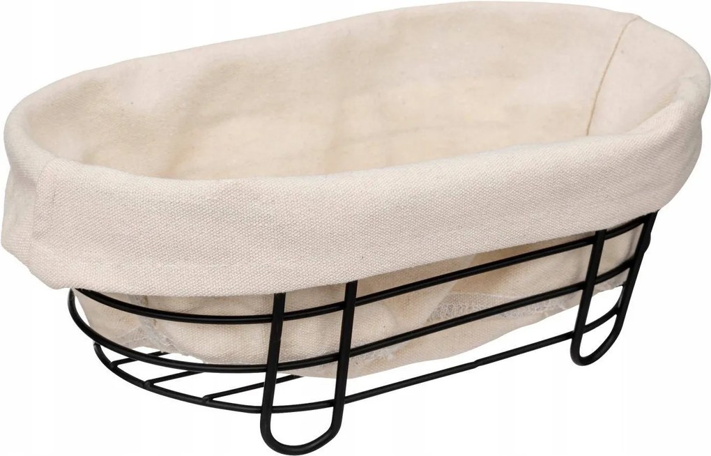Kenyérkosár Ovális Fém Fekete Anyagbetéttel