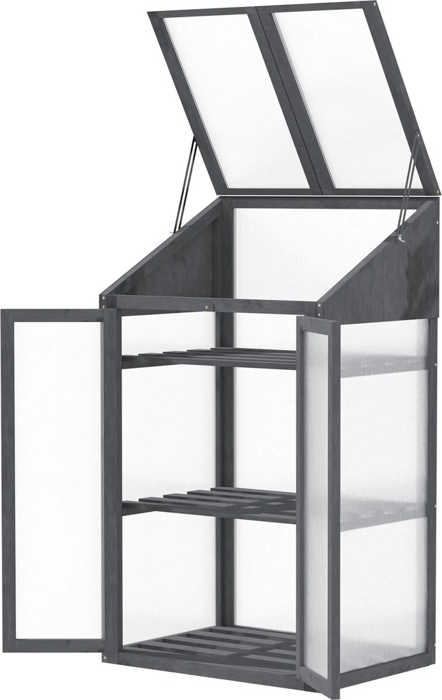 Outsunny Fa Mini Üvegház 70 x 50 x 120 cm, Fedett Üvegház Ablakkal, Kétszárnyú Ajtóval, Fényáteresztő Hidegkeret 3 Polccal, Télálló Magasított Kertágy