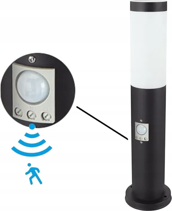 Kerti Lámpa Álló Kültéri Oszlop Fekete 45CM E27 Mozgásérzékelő