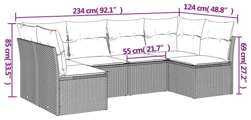 6 részes bézs polyrattan kerti ülőgarnitúra párnával