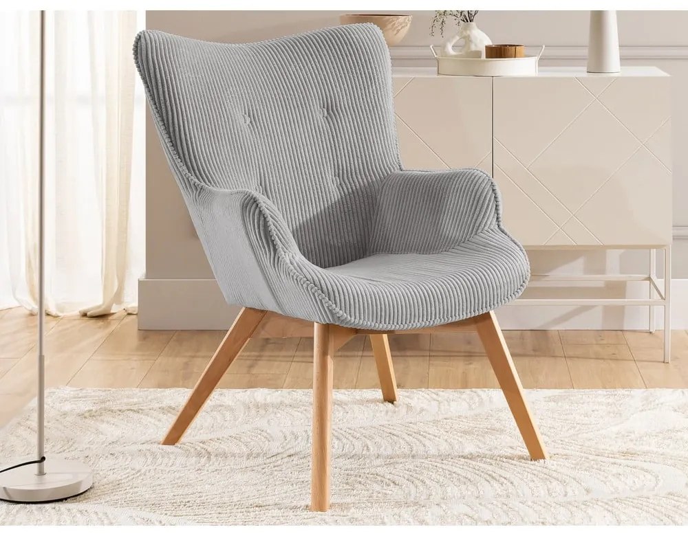 Szürke kordbársony fotel Niko – Ropez