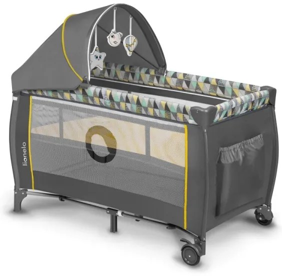 Lionelo - Utazó kiságy SVEN PLUS szürke/sárga