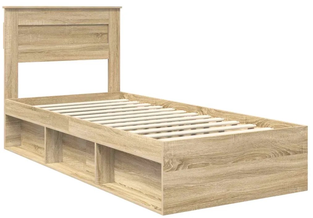 vidaXL Ágykeret matracmal Sonoma tölgy 90 x 200 cm Tömör fenyőfa