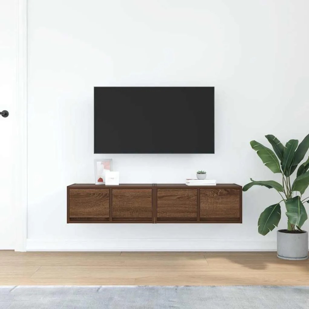 2 db barna tölgy színű szerelt fa TV-szekrény 60x31x25,5 cm