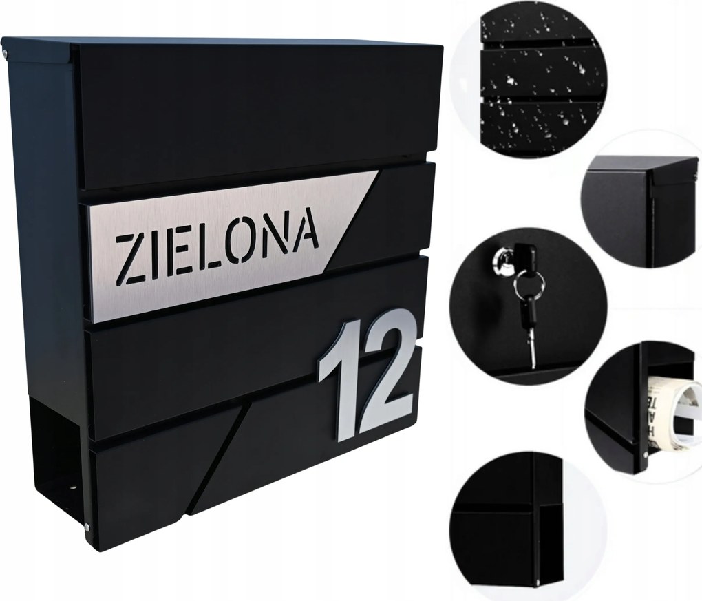 Postaláda Címmel Házszám Mintákkal Nagy Fekete Ral 9005