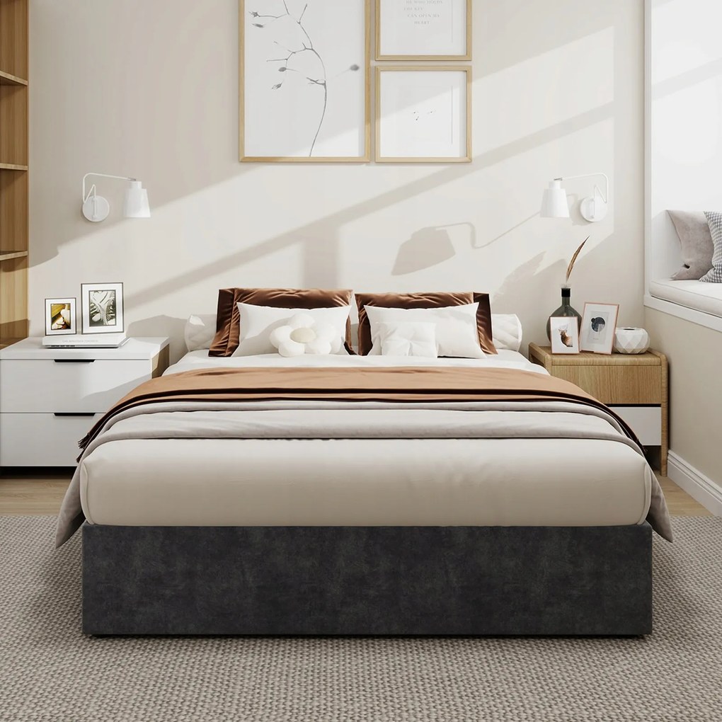 Kárpitozott franciaágy gyerekágy 160x200cm bársony szürke