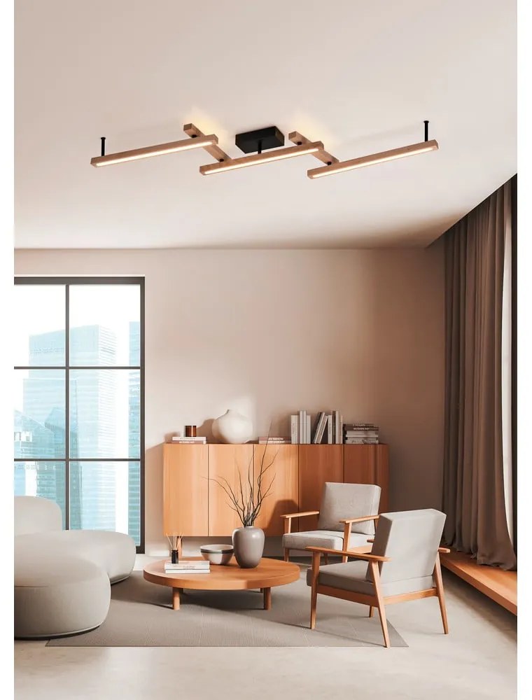 Fekete-natúr színű LED mennyezeti lámpa távirányítóval 10x180 cm Bellari – Trio